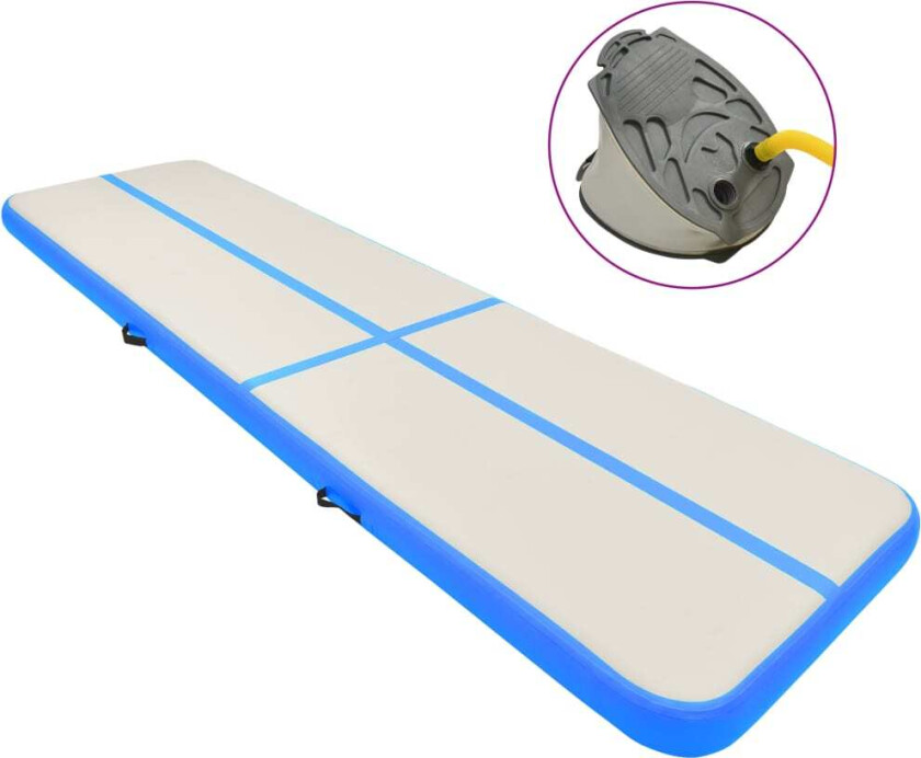 Oppblåsbar gymnastikkmatte med pumpe 600x100x15 cm PVC blå