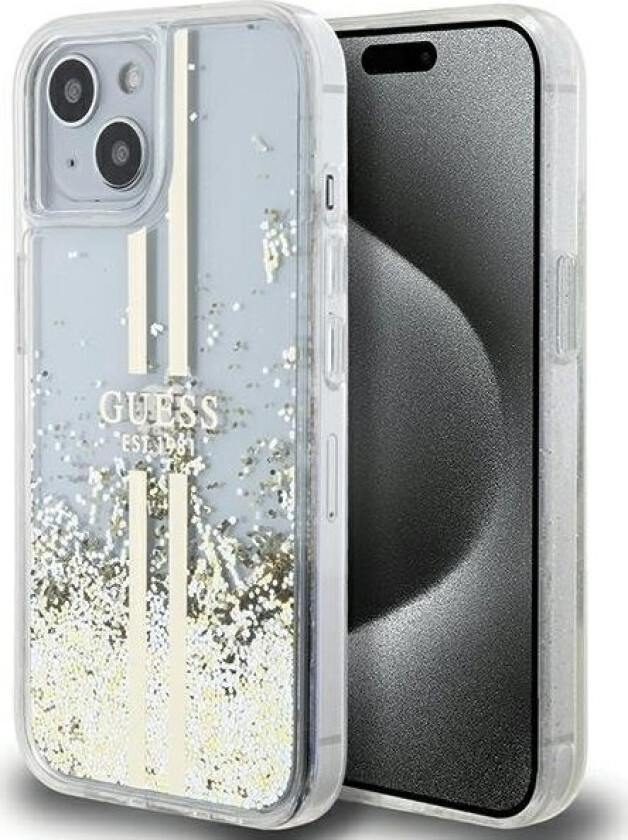 Originalt Guess Guhcp15mlfcsegt Frontpaneldeksel For Iphone 15 Plus (Flytende Blanke Gullstriper/Klar)