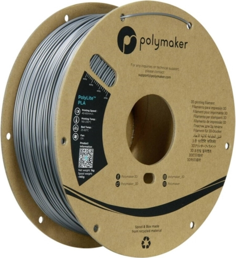 Polymaker Pa02065 Filament Pla-Plast Varmebestandig, Høj Grad Af Trækstyrke 1.75 Mm 1000 G Stålgrå Polylite™ 1 Stk