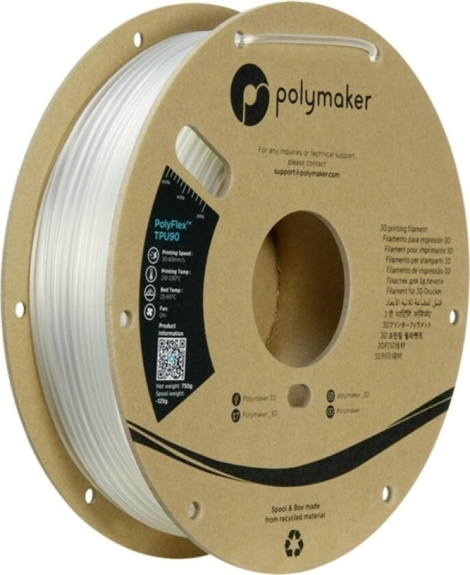 Polymaker Pd02009 Tpu90 Filament Tpu Fleksibel 2.85 Mm 750 G Klar Polyflex™ 1 Stk