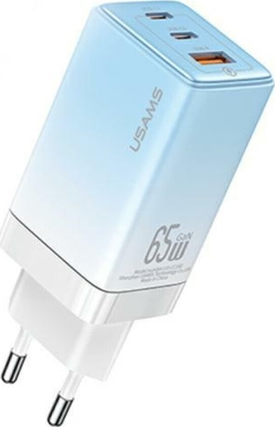 Usams Usams Charger Lod. Nettverk. 2Xusb-C+1Xusb 65W (Kun Hode) Gan Pd3.0 +Qc3.0 Hurtiglading Blå/Gradient Blå Sandru Series Cc180tc04 (Us-Cc180)