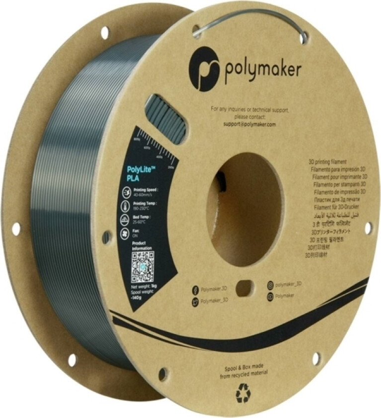 Polymaker Pa03036 Silk Filament Pla-Silke Høj Grad Af Stivhed, Høj Grad Af Trækstyrke 1.75 Mm 1000 G Gun Metal Gray Polylite™ 1 Stk