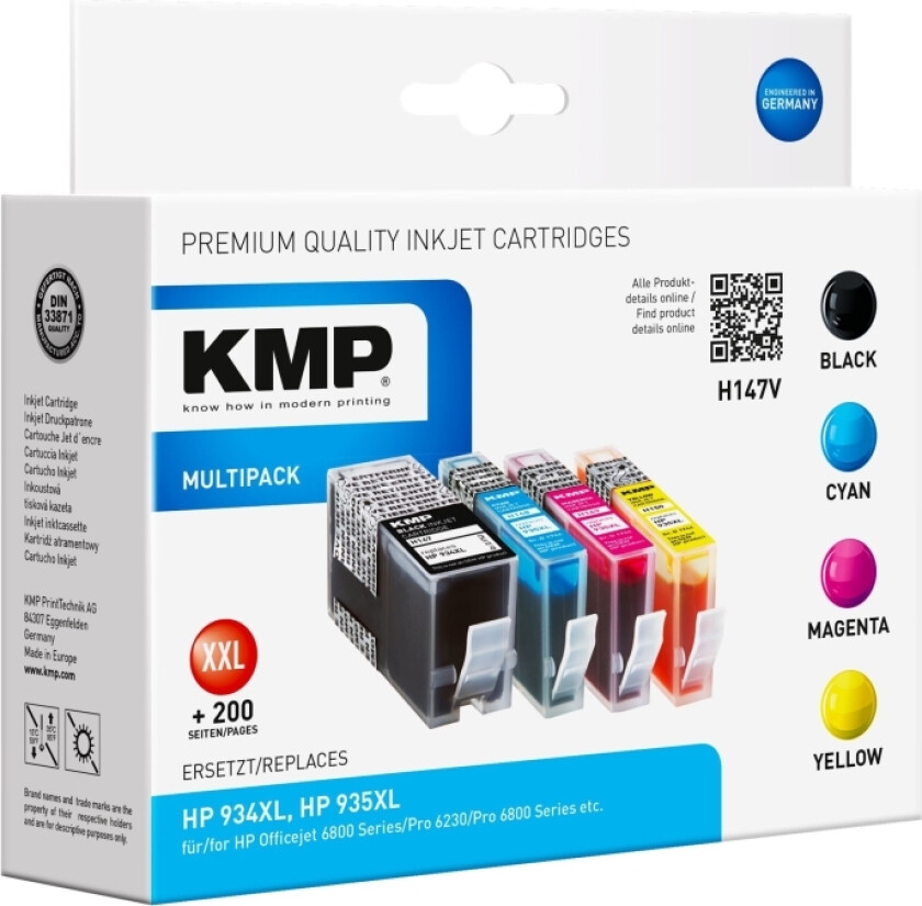 Kmp Multipack H147v - 4-Pack - Svart, Gul, Cyan, Magenta - Kompatibel - Blekkpatron (Alternativ For: Hp 934Xl, Hp 935Xl, Hp C2p23ae, Hp C2p24ae, Hp C