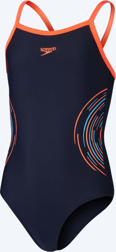 badedrakt til jenter - Plastisol Placement Muscleback - Mørkeblå/oransje - Badedrakter for jenter - Sport/strand