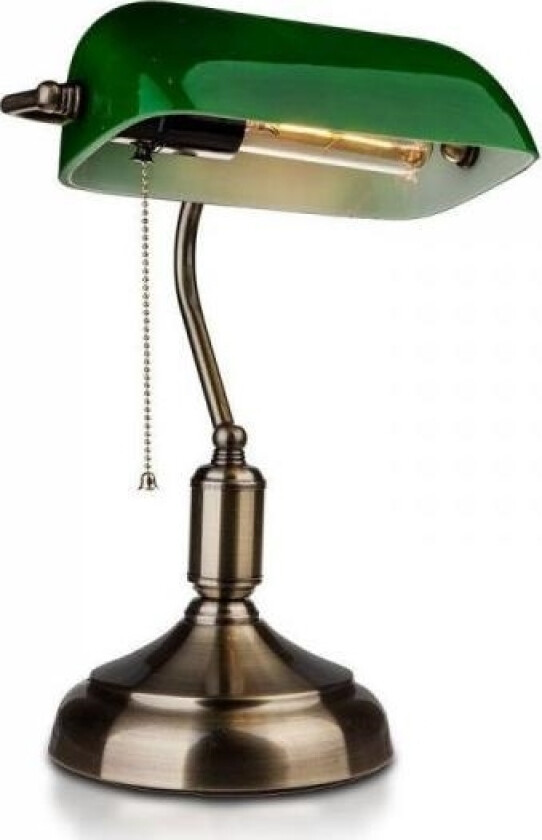 Table Lamp V-Tac Banker Lamp Vt-7151 E27 Old Gold Green Shade 3912