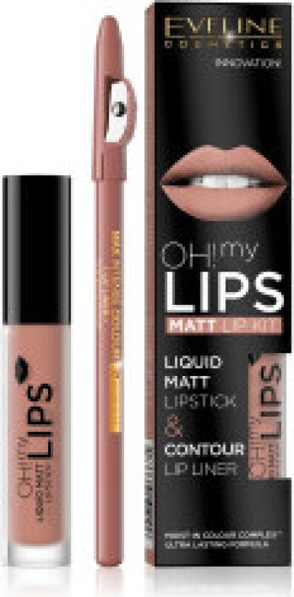 Oh My Lips lip makeup set matte liquid lipstick and lip liner 01 Neutral Nude