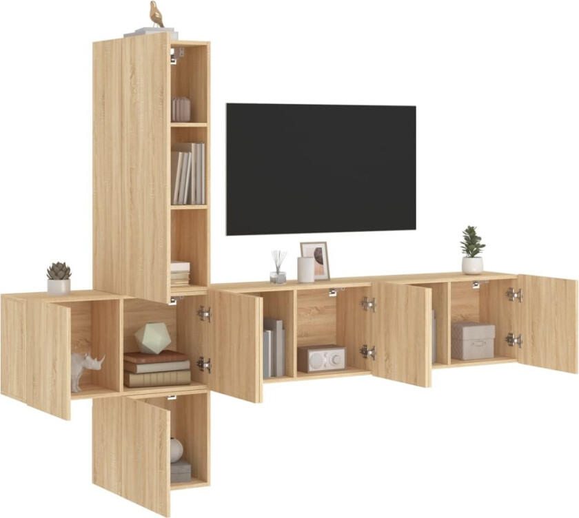 Vegghengte TV-enheter 5 deler sonoma eik konstruert tre