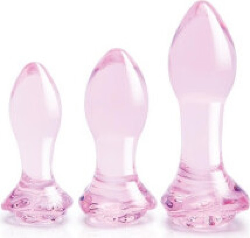 Toys Glaze Glass Rosebud Anal Training Set, a set of three Pink anal plugs