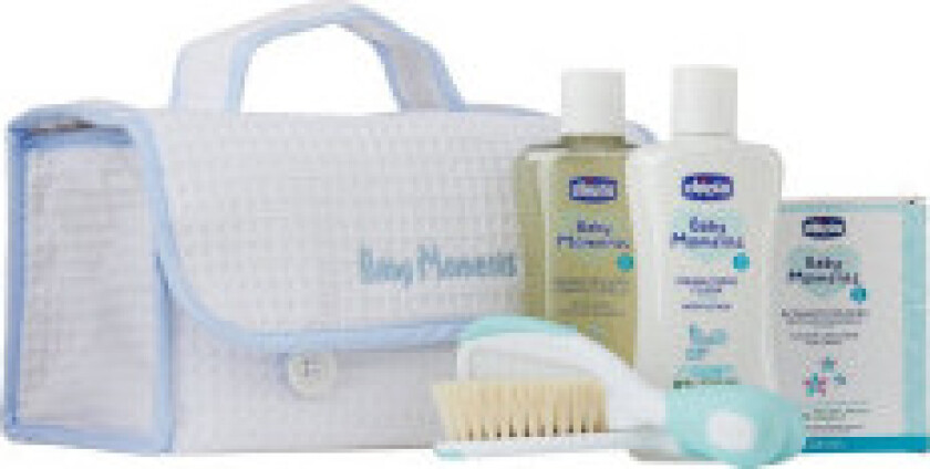 Bilde av CHICCO SET Baby Moments washing liquid 200ml + body balm 200ml + EDP 100ml + brush + cosmetic bag