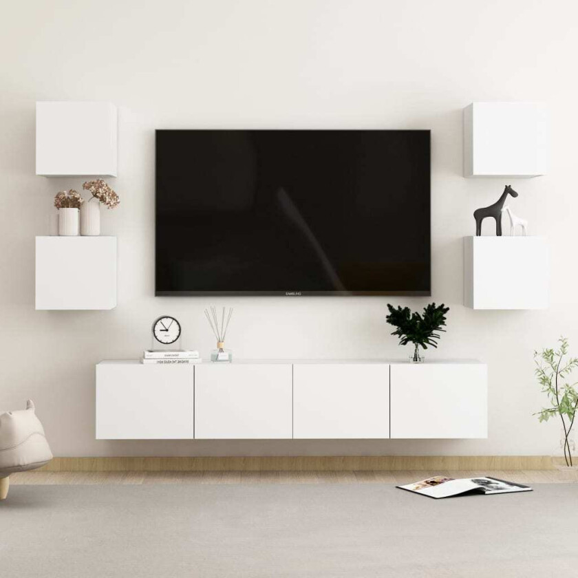 TV-benksett 6 deler hvit sponplate