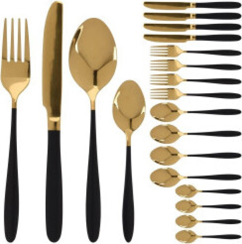 Elegant bestikksett for 4 personer - 16 stk gull/svart