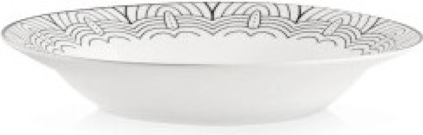 Dyp tallerken 22,5 cm - Hvit porselen med sort mønster