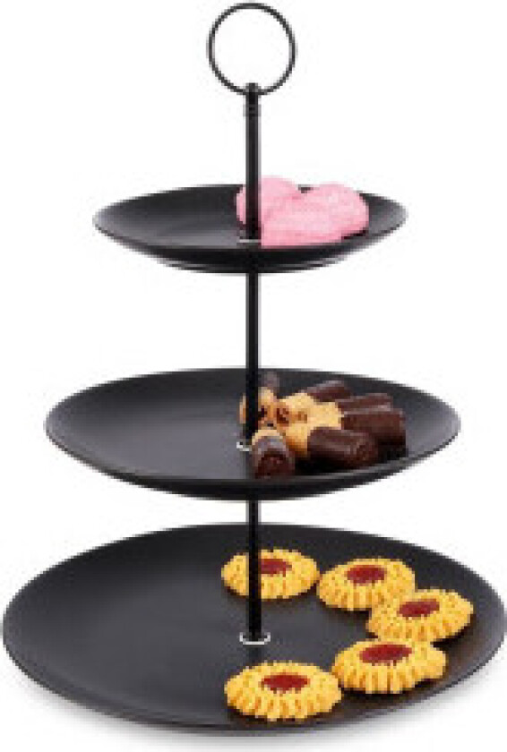 Elegant 3-trinns serveringsfat i svart porselen for e-handel