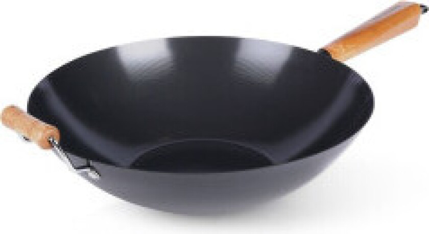 Kinesisk wok 35 cm i karbonstål med non-stick og trehåndtak