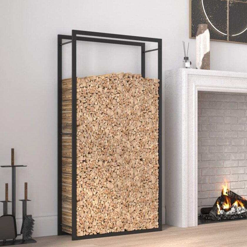Vedstativ stål matt 80x28x154 cm - sort