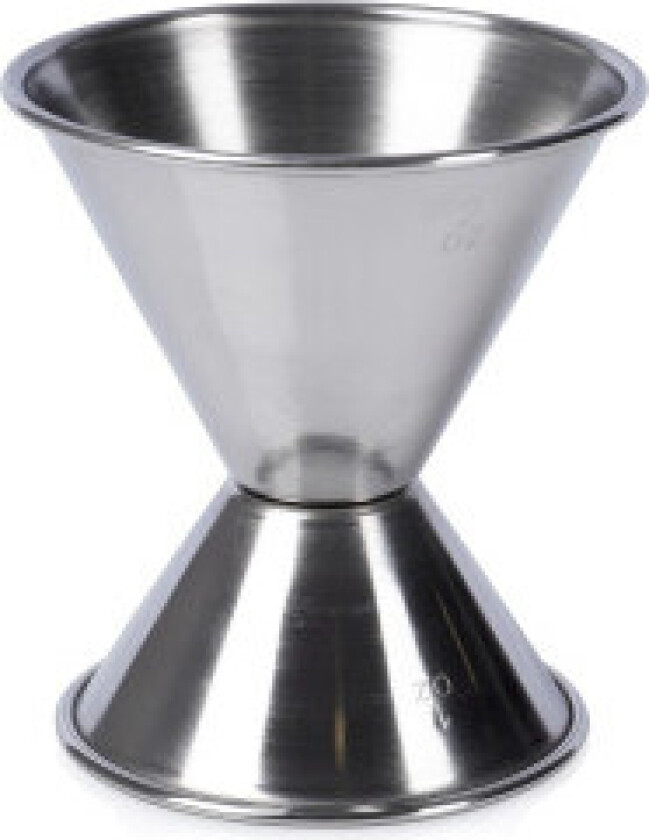 Dobbeltsidig målebeger: Rustfritt stål, 30/60 ml, tåler oppvaskmaskin