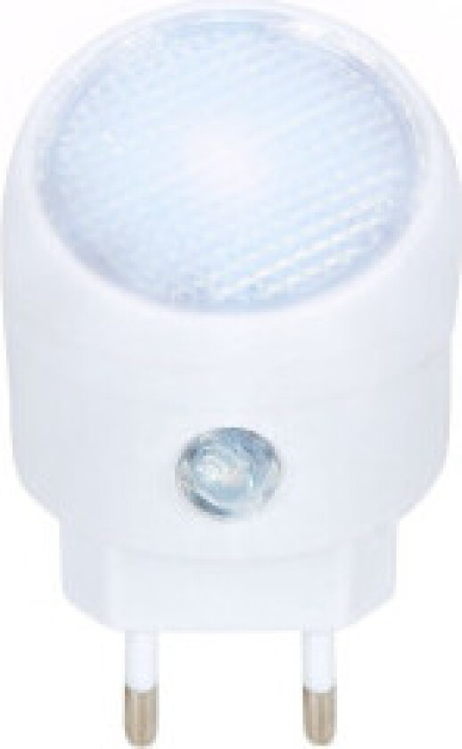 LED nattlampe med skumringssensor for vegguttak - Hvit