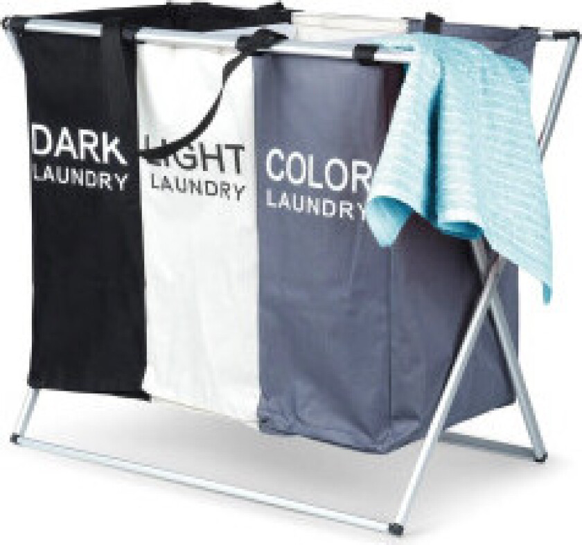 Stor skittentøyskurv med tre kammer for enkel sortering