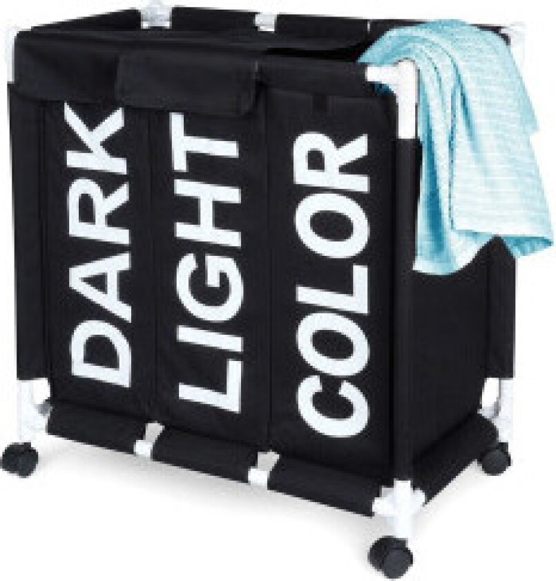 Stor skittentøyskurv 137L med 3 rom, slitesterkt, avtagbart lokk, hjul