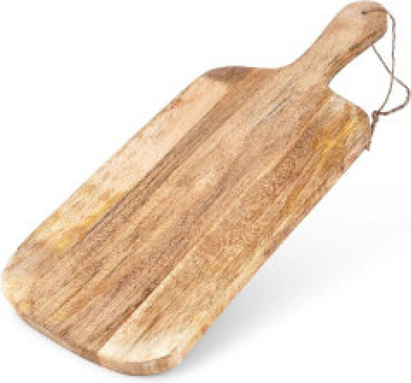 Stort skjærebrett i mango med håndtak og hull for oppheng