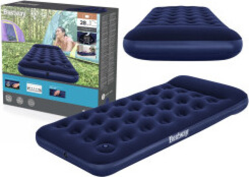Oppblåsbar madrass 188x99x28 cm med fotpumpe og pute