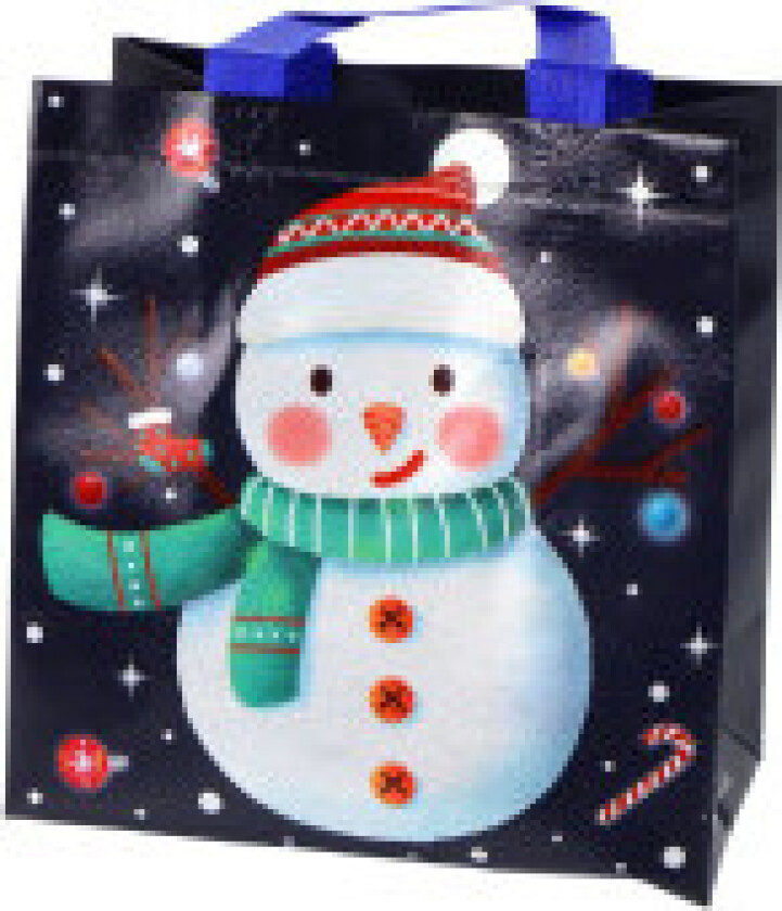 Elegant mørk gavepose med snømann - 23x21,5x11cm