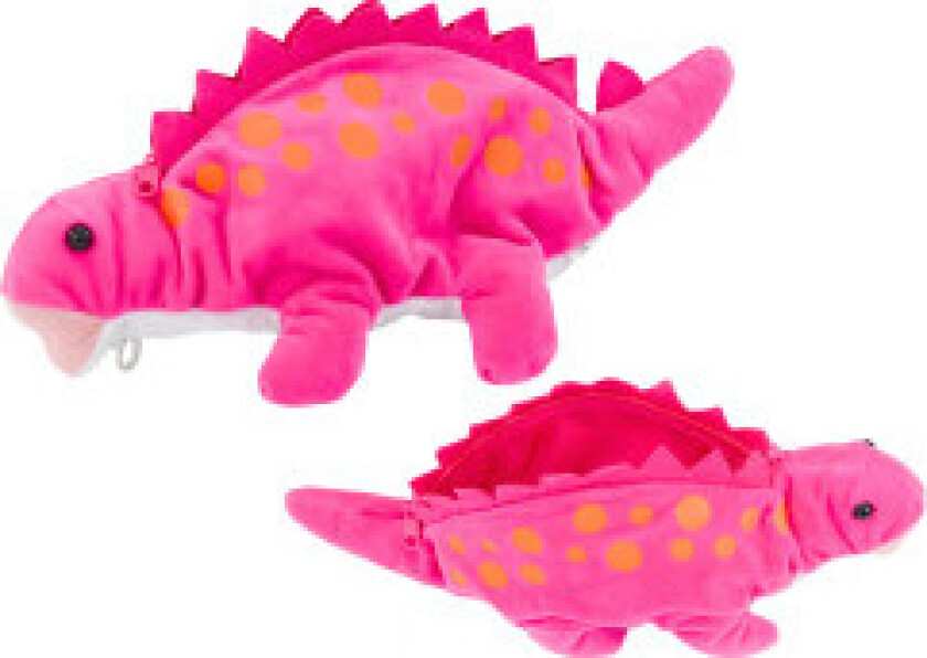Pink plysj dinosaur pennal med anhengsoppbevaring