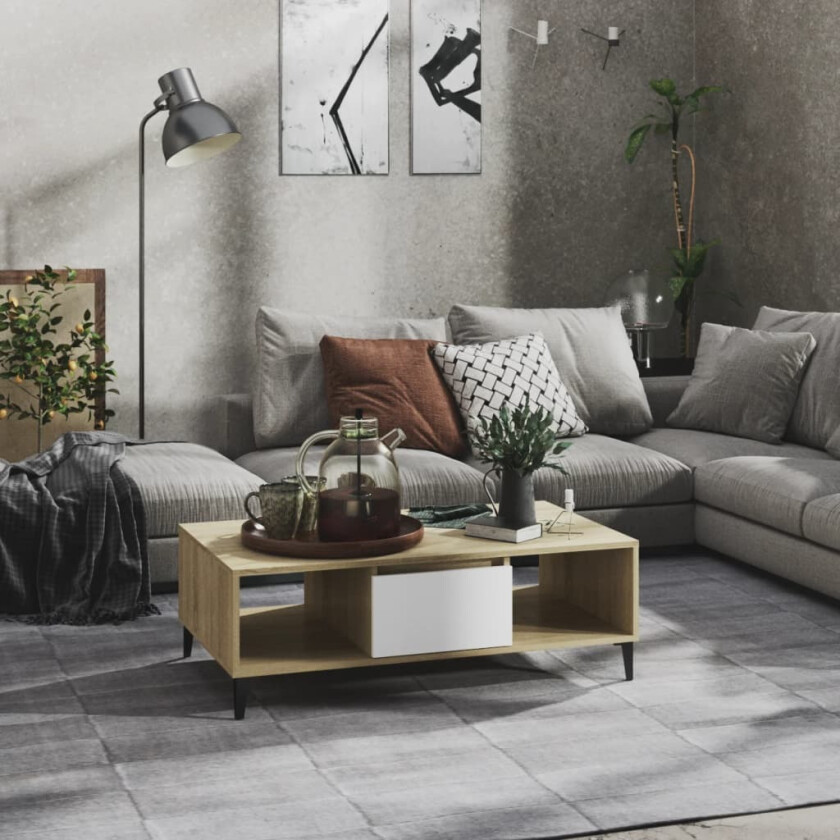 Salongbord hvit og sonoma eik 103,5x60x35 cm sponplate