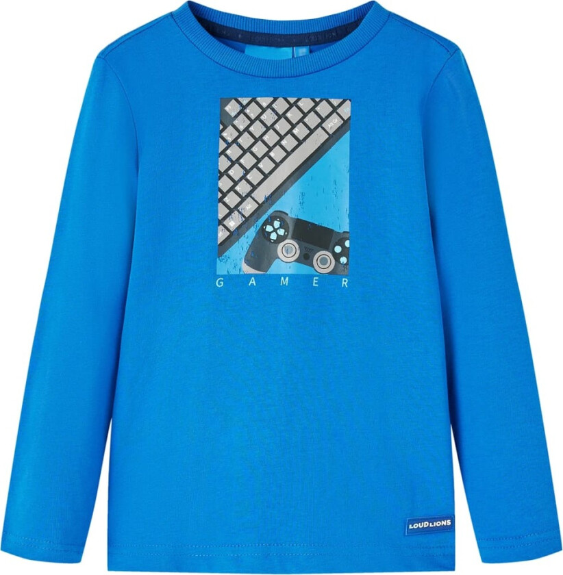 T-skjorte for barn lange ermer koboltblå 128