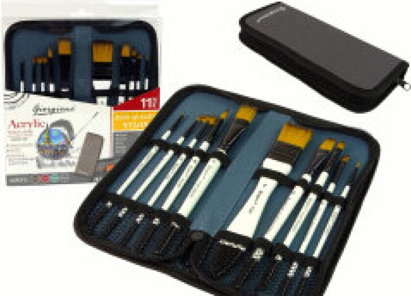 10-delt kunstnerbørstesett i kompakt pennal