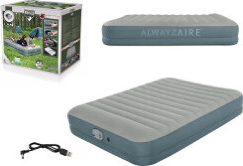 Slitesterk luftmadrass med innebygd pumpe, USB-port, 203x152 cm