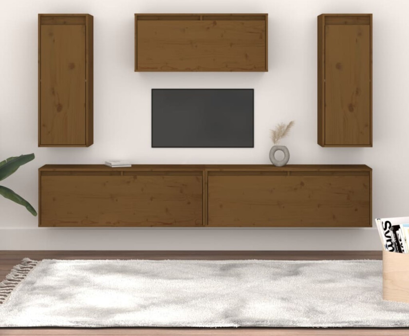 TV-benker 5 stk honningbrun heltre furu