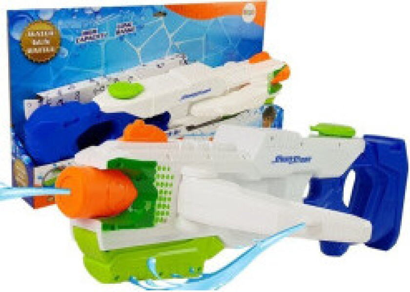 Blå-hvit 1000 ml vannpistol med utbrettbare sider for episk moro