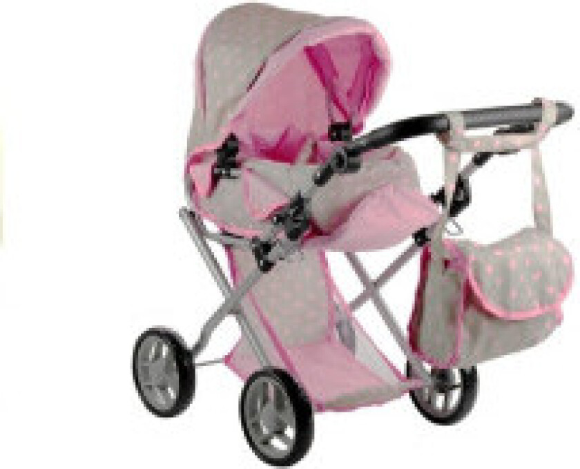 Konvertibel dukkevogn med bærer, veske og sengesett