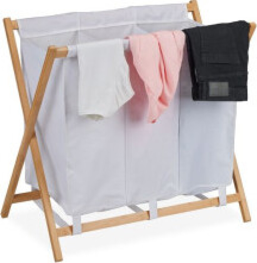 Sammenleggbar skittentøyskurv med 3 rom