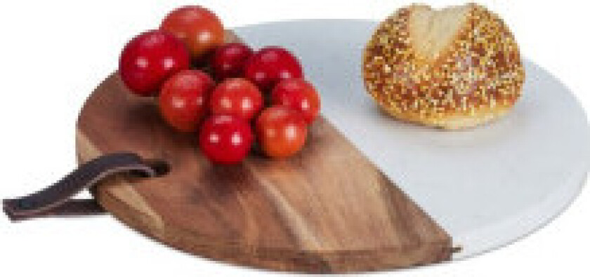 Rundt skjærebrett i tre og marmor