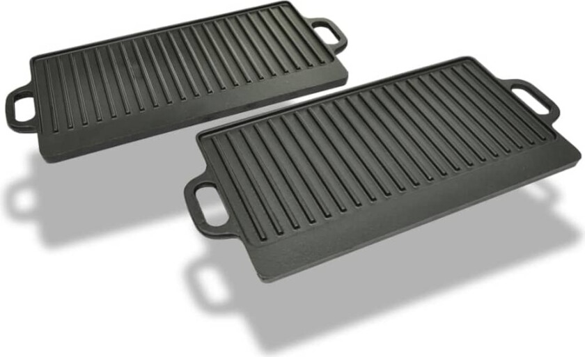 Grillplate i støpejern 38x23 cm vendbar 2 stk