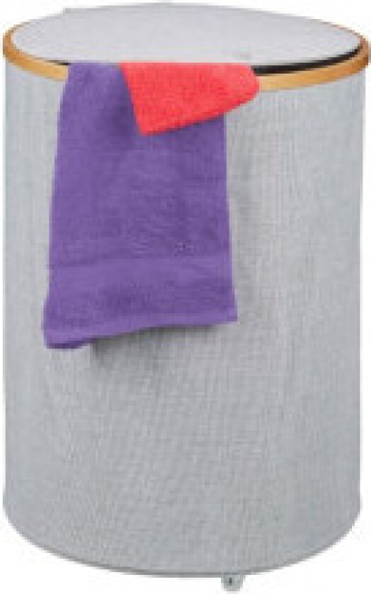 Rund skittentøyskurv i stoff og bambus