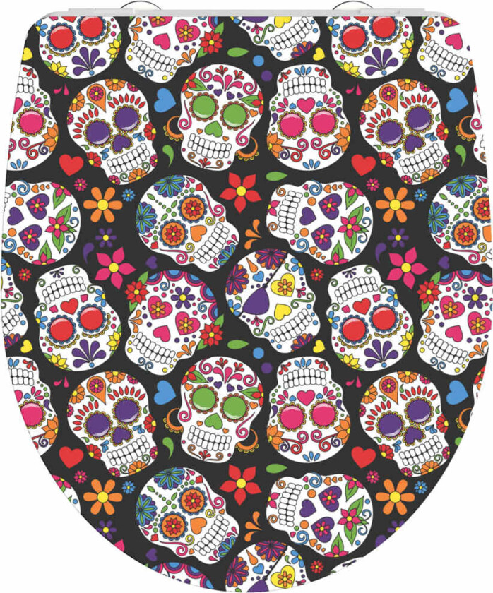 Toalettsete duroplast høyglans myk lukkefunksjon CRAZY SKULL