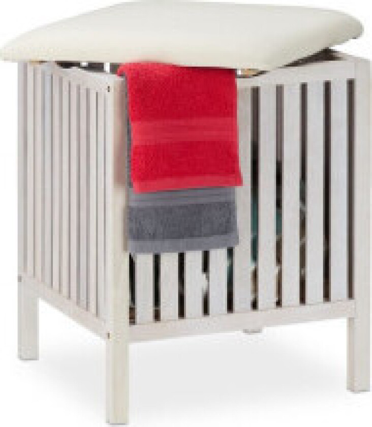 Hvit skittentøyskurv med sete