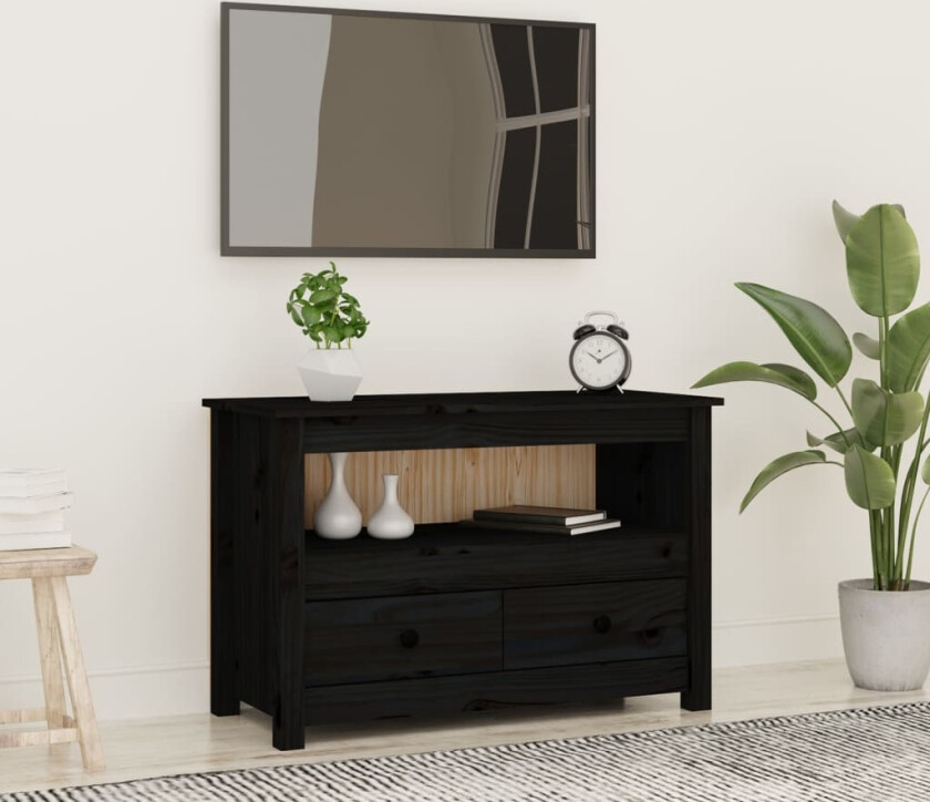 TV-benk svart 79x35x52 cm heltre furu