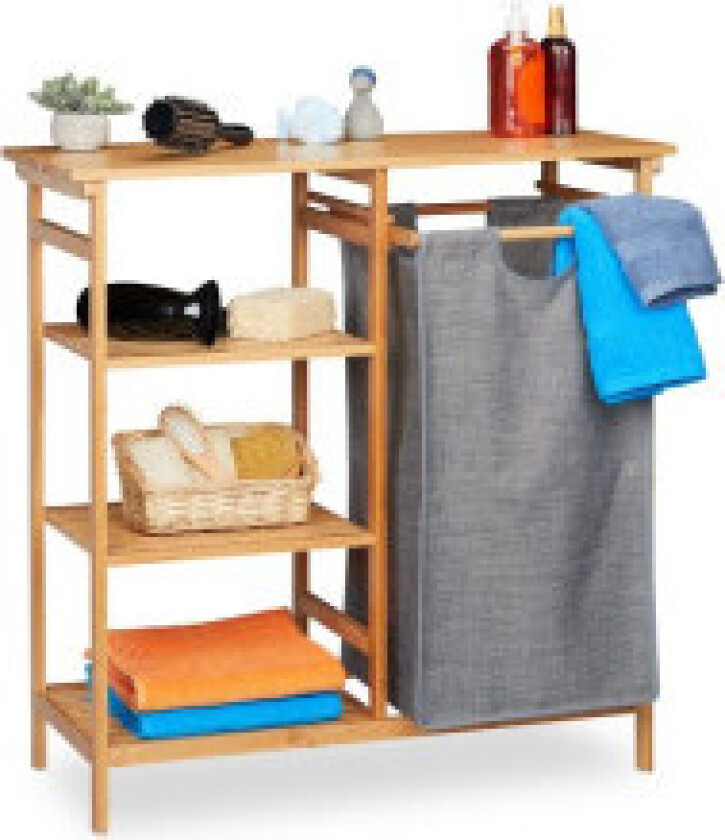 Baderomshylle i bambus med skittentøyskurv