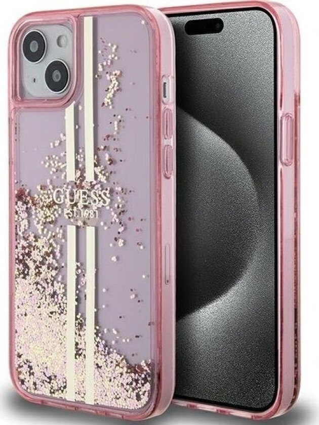 Originalt Guess Guhcp15mlfcsegp Frontpaneldeksel Til Iphone 15 Plus (Flytende Glitter Gullstriper/Rosa)