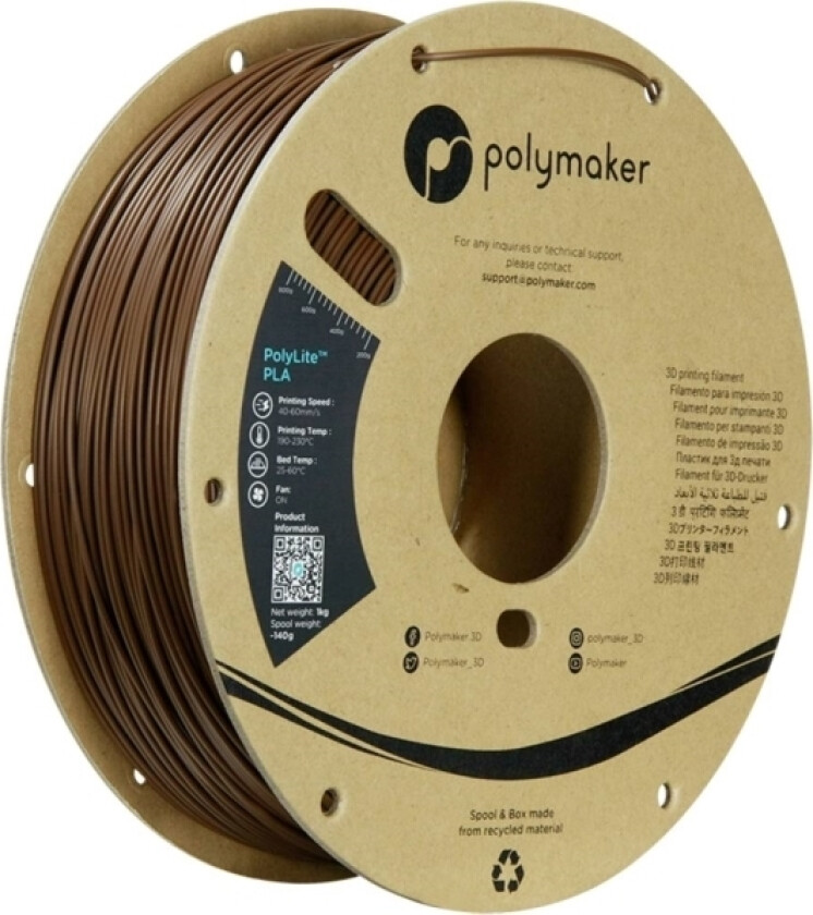 Polymaker Pa02052 Filament Pla-Plast Høj Grad Af Stivhed, Høj Grad Af Trækstyrke 1.75 Mm 1000 G Brun Polylite™ 1 Stk