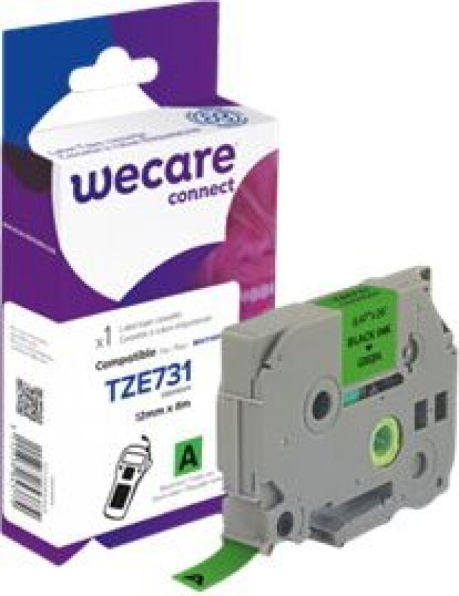 Wecare Connect - Grønn - Rull (1,2 Cm X 8 M) 1 Kassett(Er) Merketape - For Brother Pt-D210, D600, H110, P750 P-Touch Pt-1005, D450, E310 P-Touch Cu