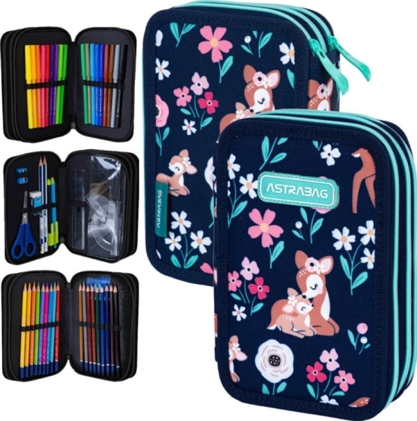 Jumbo Tri-Fold Pencil Case With Baby Deer Astra Padding