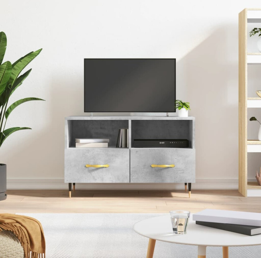 TV-benk betonggrå 80x36x50 cm konstruert tre