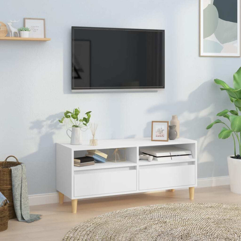 TV-benk hvit 100x34,5x44,5 cm konstruert tre