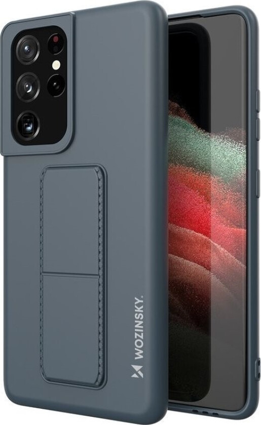 Kickstand-Veske Fleksibelt Silikondeksel Med Stativ Til Samsung Galaxy S21 Ultra 5G Marineblå