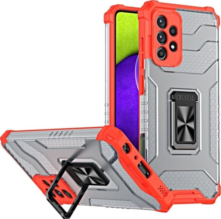 Crystal Ring Case Pansret Hybriddeksel + Magnetisk Holder Samsung Galaxy A72 4G Rød
